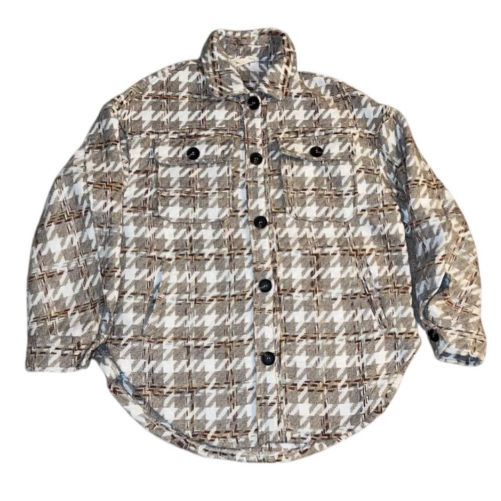 Listicle Houndstooth Utility Jacket - Brown and White